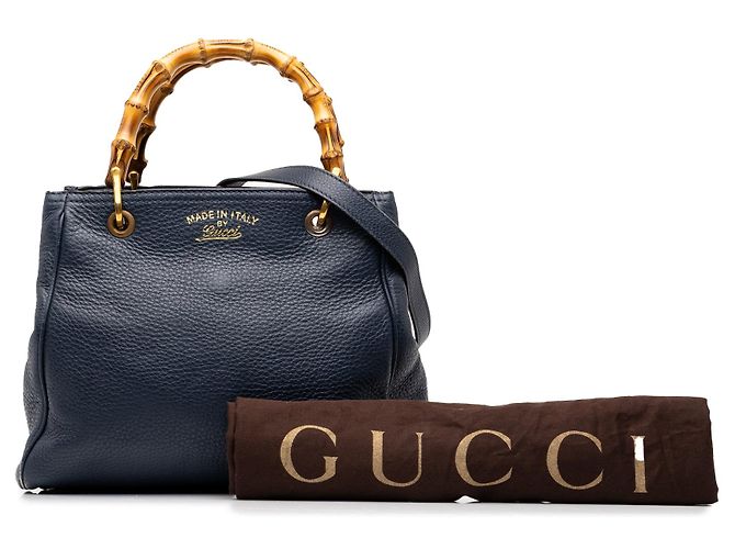 Borsa Small Bamboo Shopper Gucci in pelle di vitello blu - vista 7