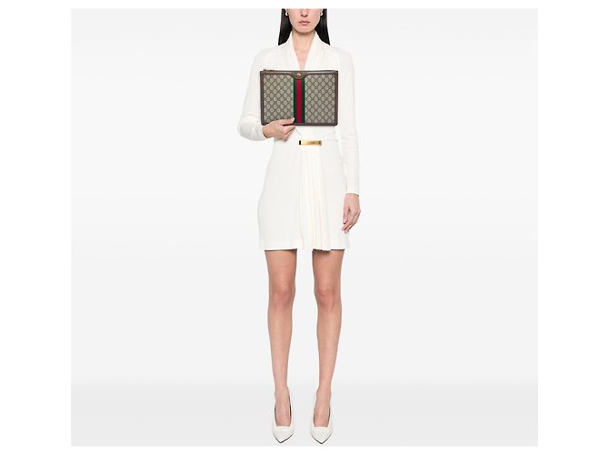 Clutch Gucci GG Supreme Web Ophidia Beige - vista 5