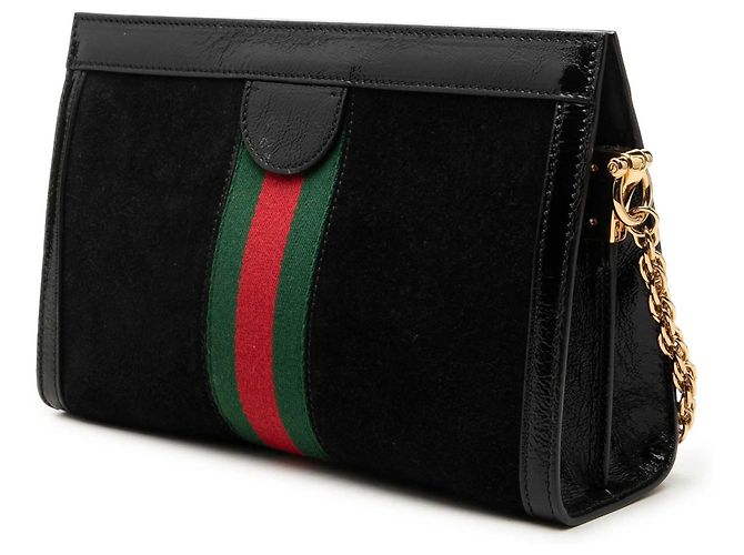 Borsa a Tracolla Gucci Small Suede Web Ophidia Chain Nera Nero - vista 2