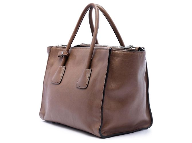Double Bolso Prada Glace Calf de doble asa y doble bolsillo, Marrón Castaño - vista 2
