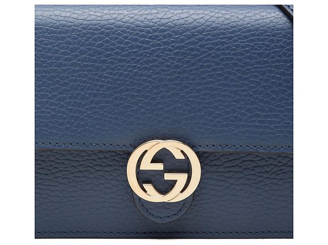 Borsa a tracolla con catena Gucci Dollar in vitello blu con G intrecciate - vista 6