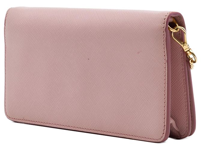 Borsa a tracolla Prada Saffiano Lux Monochrome Wallet on Chain Rosa - vista 2