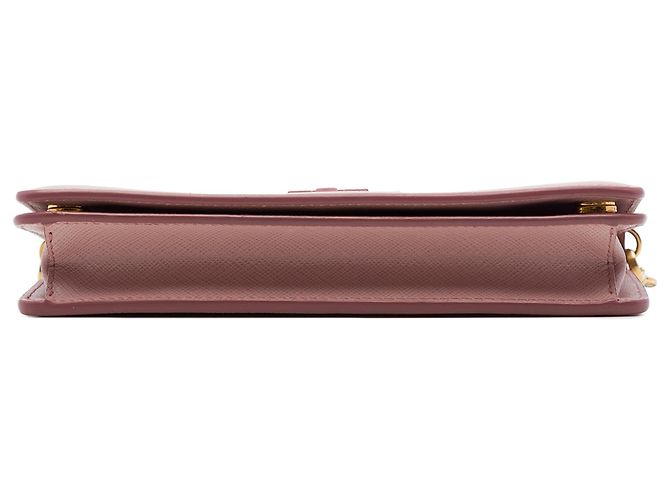 Borsa a tracolla Prada Saffiano Lux Monochrome Wallet on Chain Rosa - vista 3