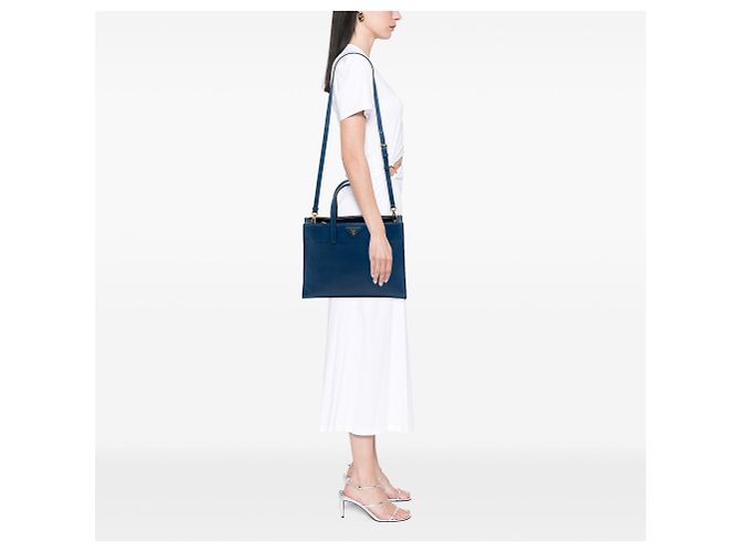 Borsa Tote Satchel Prada Saffiano Soft a tre tasche, blu - vista 6