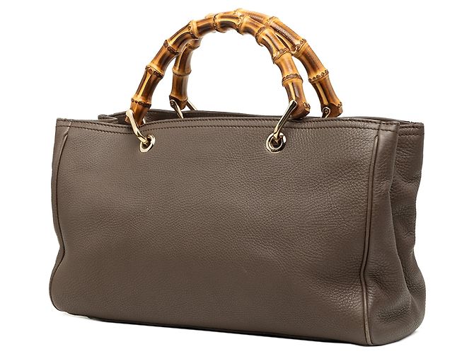 Borsa Gucci Medium Bamboo Shopper in pelle di vitello marrone - vista 2