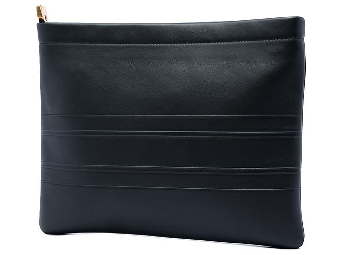 Autre Marque Dior Logo Zip-Clutch aus geprägtem Kalbsleder in Schwarz - vista 2