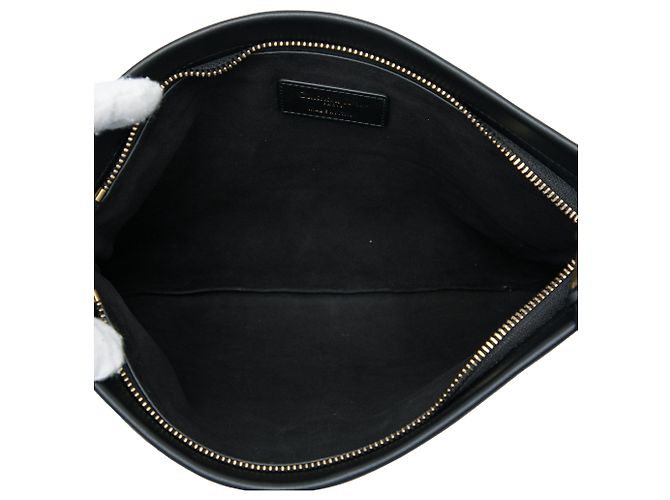 Autre Marque Dior Logo Zip-Clutch aus geprägtem Kalbsleder in Schwarz - vista 4
