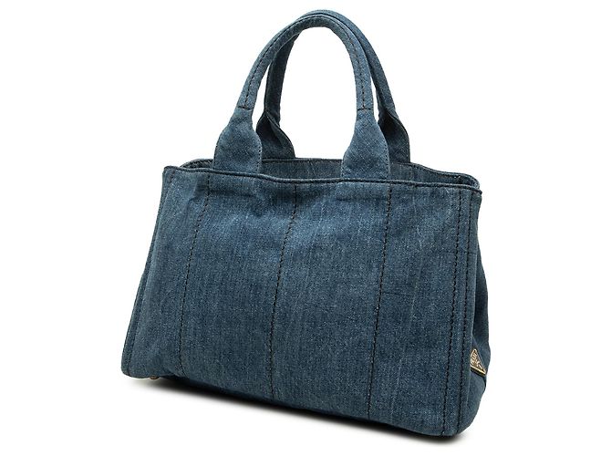 Borsa tote satchel Prada Denim Canapa Logo blu - vista 2