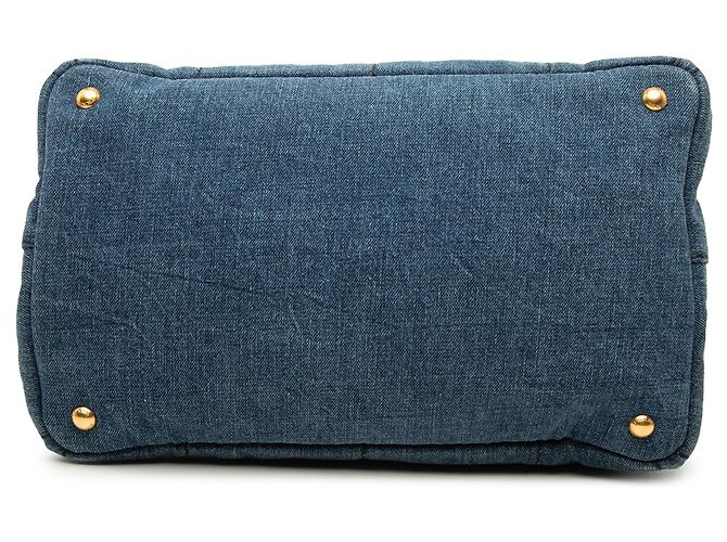 Borsa tote satchel Prada Denim Canapa Logo blu - vista 3