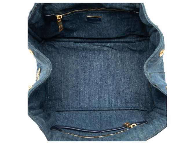 Borsa tote satchel Prada Denim Canapa Logo blu - vista 4