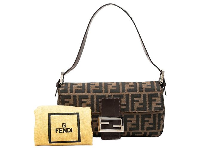 Borsa a Spalla Baguette in Tela Zucca Fendi Marrone - vista 7