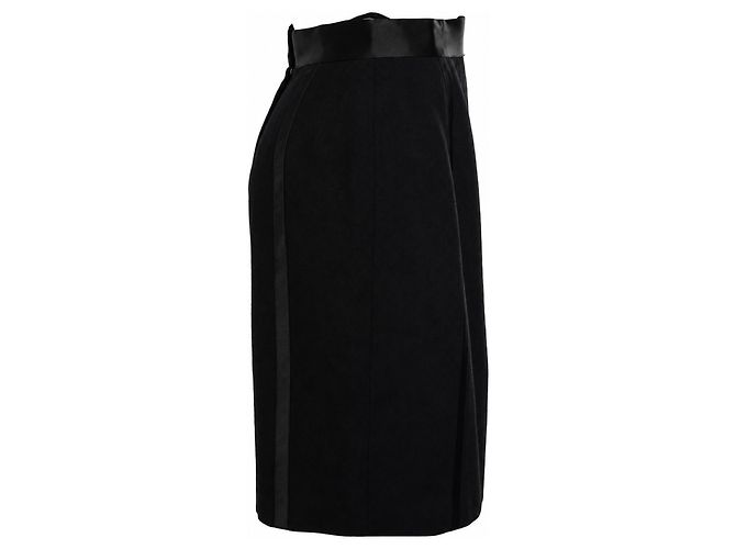 Chanel, schwarzer Wollrock mit Satinbesatz - Ansicht 4