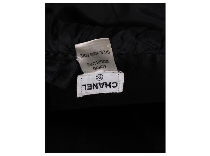Chanel, schwarzer Wollrock mit Satinbesatz - Ansicht 6