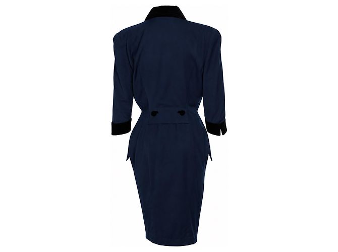 Thierry mugler, blaues Kleid mit Samtkragen Schwarz - Ansicht 2