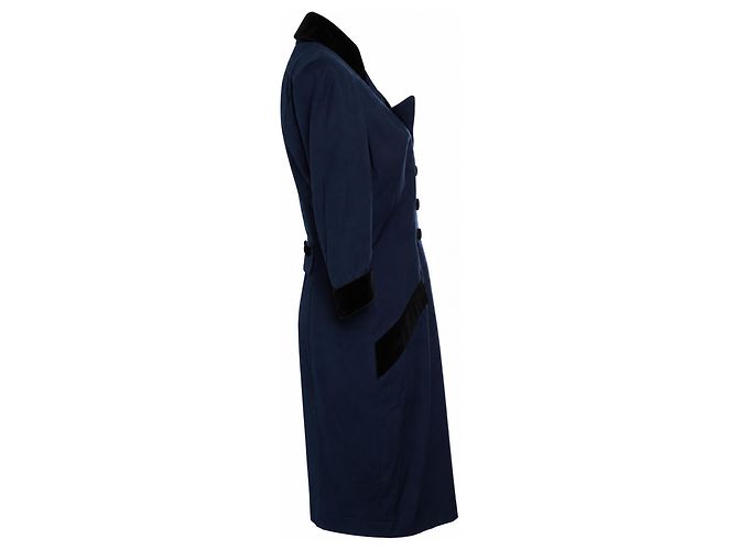 Thierry mugler, blaues Kleid mit Samtkragen Schwarz - Ansicht 3