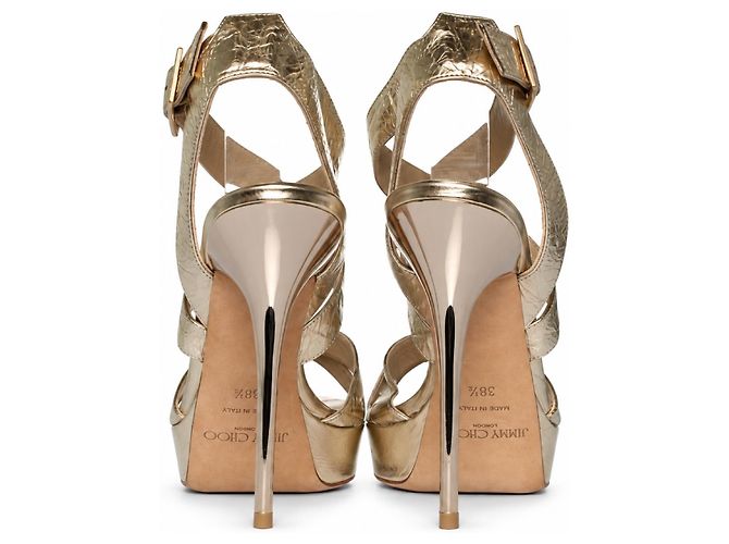 Jimmy Choo, Sandalo platform in pelle metallizzata oro D'oro - vista 3