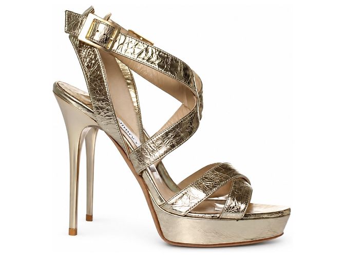 Jimmy Choo, Sandalo platform in pelle metallizzata oro D'oro - vista 4