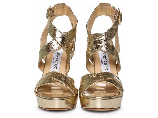 Jimmy Choo, Sandalo platform in pelle metallizzata oro D'oro - vista 5