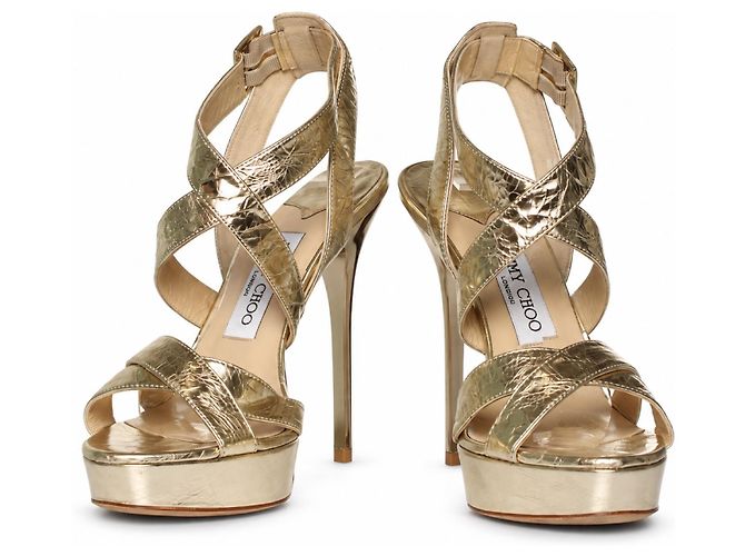 Jimmy Choo, Sandalo platform in pelle metallizzata oro D'oro - vista 6