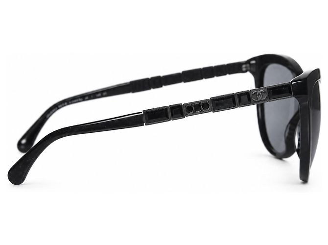 Chanel, Occhiali da sole cat-eye neri con cristalli Nero - vista 6