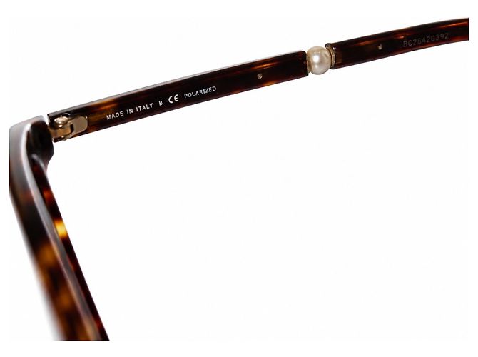 Chanel, Braune runde Schildpatt-Sonnenbrille mit Perle - Ansicht 7