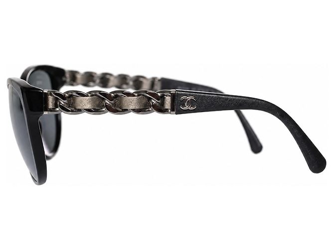 Chanel, Sonnenbrille mit metallisch geflochtenen Bügeln Schwarz Silber - Ansicht 3