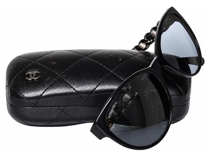 Chanel, Sonnenbrille mit metallisch geflochtenen Bügeln Schwarz Silber - Ansicht 4