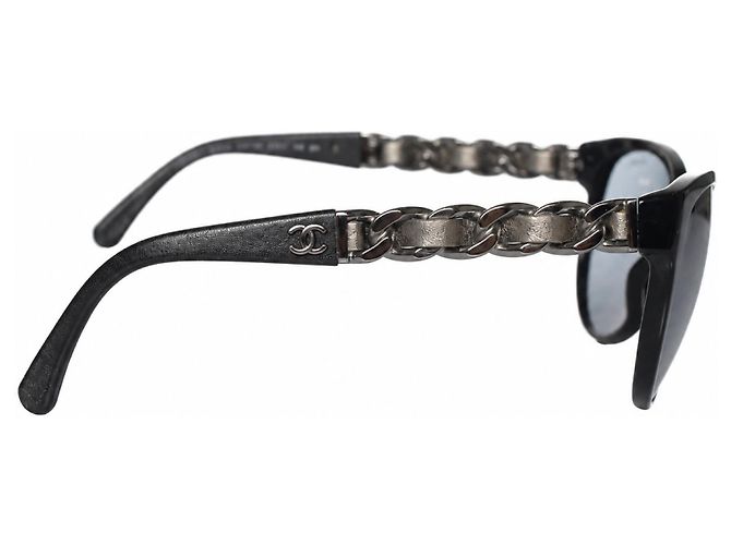Chanel, Sonnenbrille mit metallisch geflochtenen Bügeln Schwarz Silber - Ansicht 6