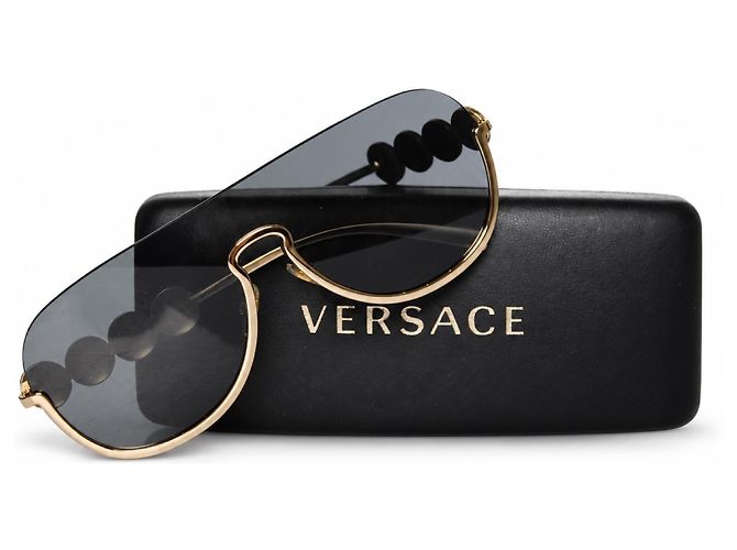 Versace, Gafas de sol al aire con monedas de medusa doradas Negro Dorado - vista 3