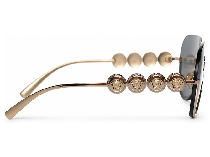 Versace, Gafas de sol al aire con monedas de medusa doradas Negro Dorado - vista 6