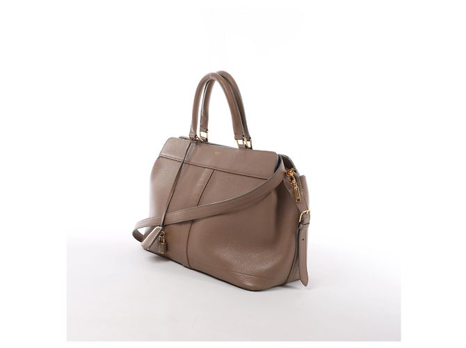 Céline Celine Cabas de France Hippopotamus Medium Borsa a mano 2Way in pelle Marrone Beige - vista 2