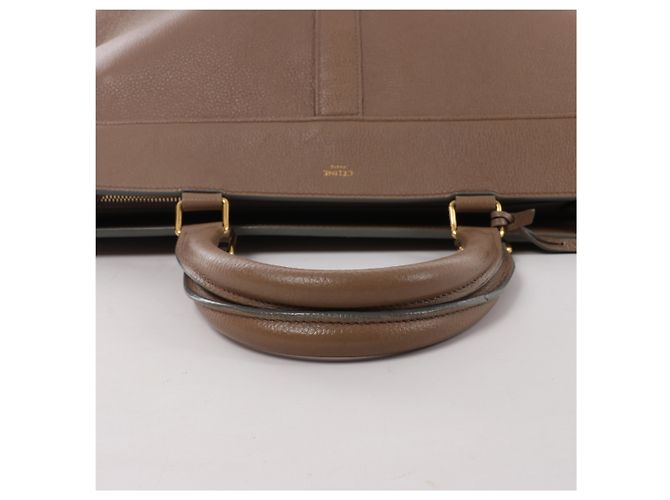 Céline Celine Cabas de France Hippopotamus Medium Borsa a mano 2Way in pelle Marrone Beige - vista 7