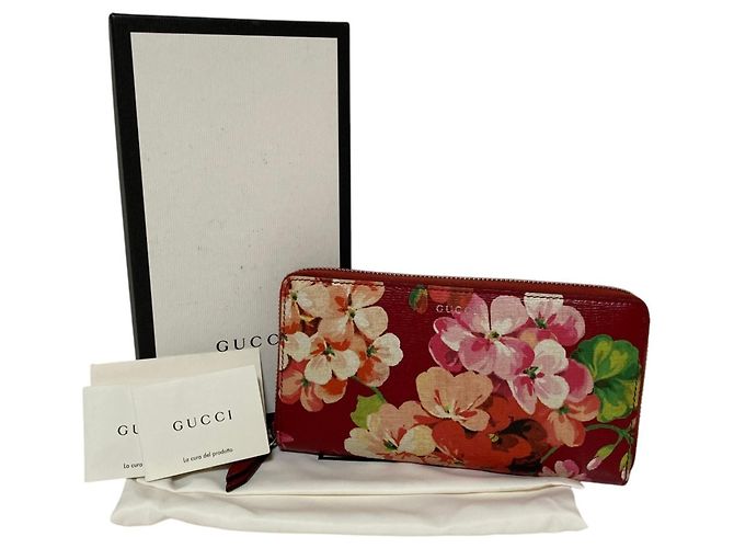 Cartera larga con cremallera redonda GUCCI Blooms Roja - vista 9
