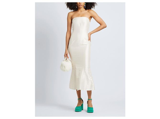 Autre Marque 8 By Yoox cremefarbenes Seiden-Midi-Kleid Roh - Ansicht 4