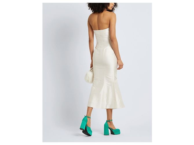Autre Marque 8 By Yoox cremefarbenes Seiden-Midi-Kleid Roh - Ansicht 5