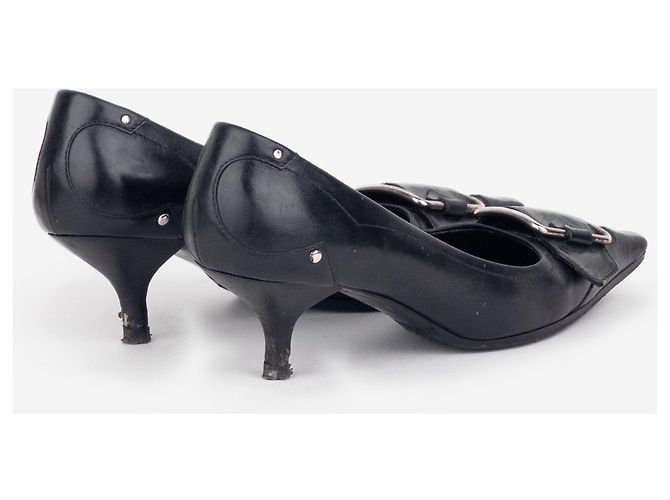 Prada 2000s Square Toe Buckle Loafer Pump Kitten Heels Black - view 2