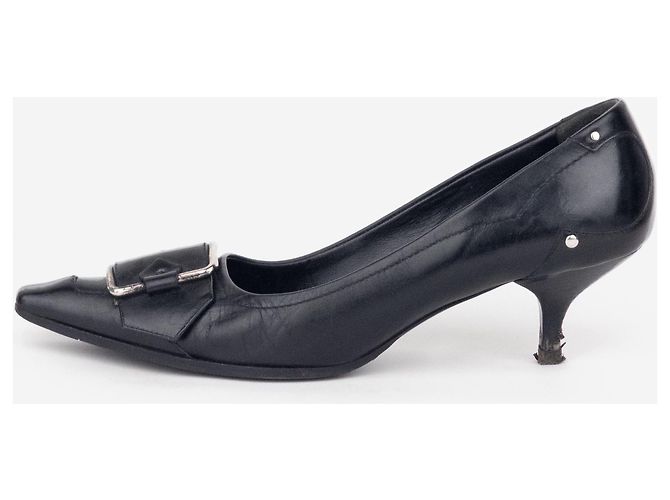 Prada 2000s Square Toe Buckle Loafer Pump Kitten Heels Black - view 3