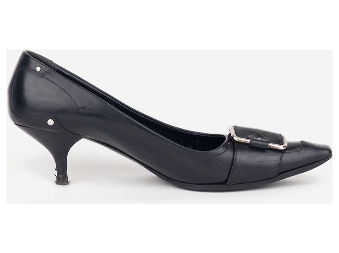 Prada 2000s Square Toe Buckle Loafer Pump Kitten Heels Black - view 4