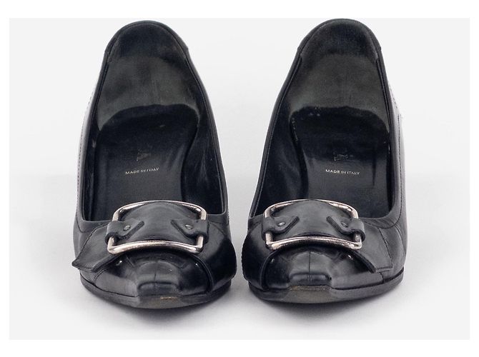 Prada 2000s Square Toe Buckle Loafer Pump Kitten Heels Black - view 5