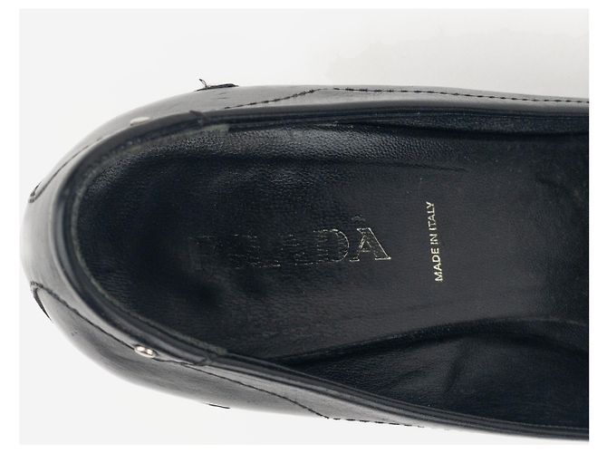 Prada 2000s Square Toe Buckle Loafer Pump Kitten Heels Black - view 8