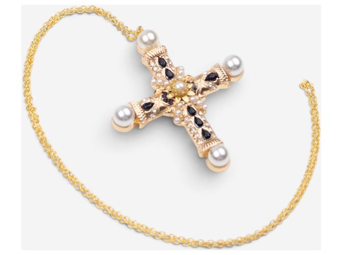 Collana Croce con Perle Color Oro Dolce & Gabbana anni 2000 D'oro - vista 2