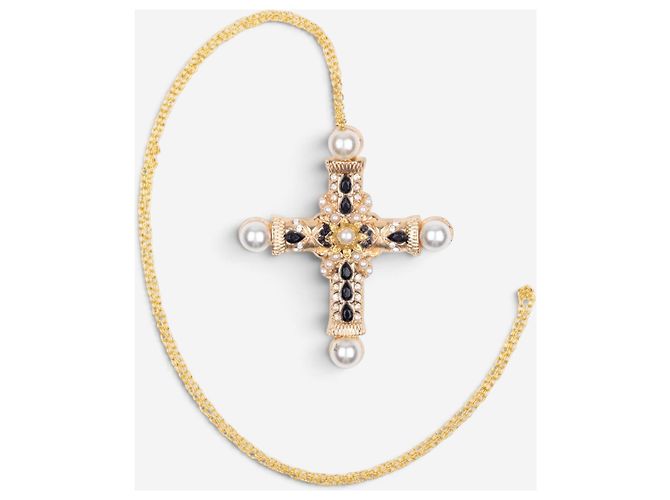 Collana Croce con Perle Color Oro Dolce & Gabbana anni 2000 D'oro - vista 3