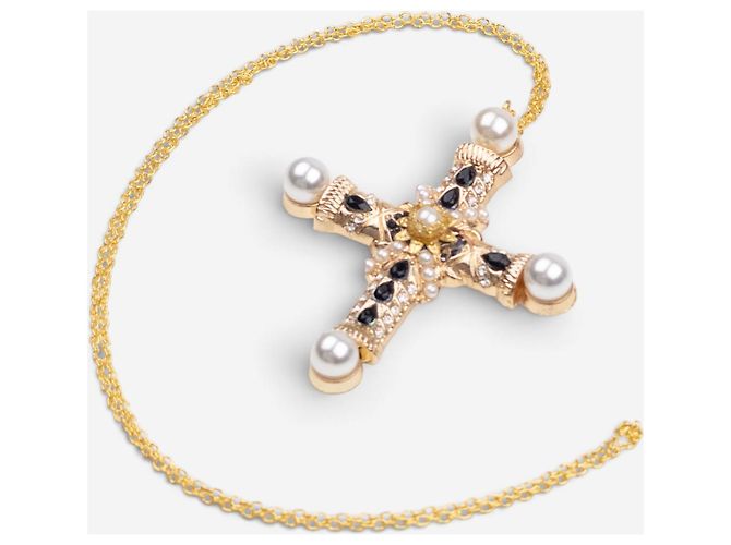 Collana Croce con Perle Color Oro Dolce & Gabbana anni 2000 D'oro - vista 4