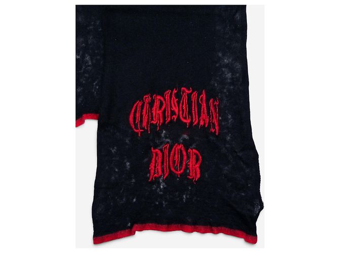 Autre Marque Sciarpa Dior by Galliano SS02 con ricamo logo 'Gothic' fuzzy Nero - vista 3