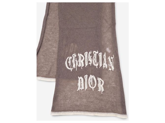 Autre Marque Sciarpa Dior by Galliano SS02 con ricamo logo 'Gothic' fuzzy Marrone - vista 3