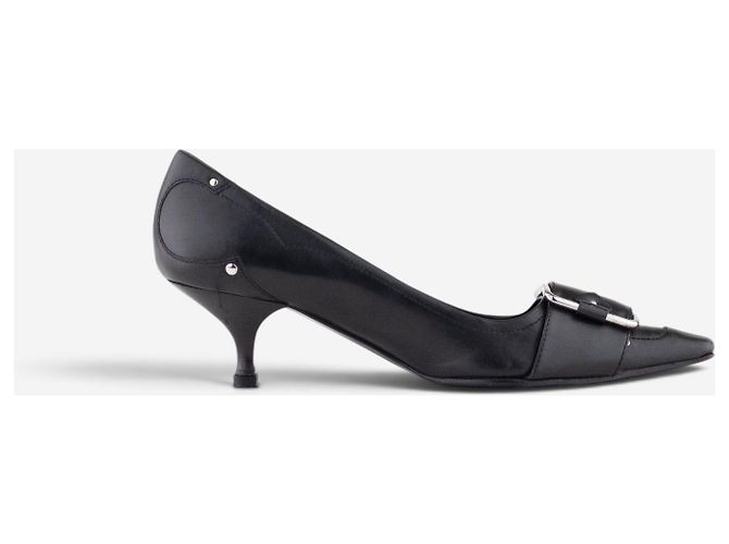 Prada 2000s Square-Toe Large Buckle Kitten-Heel Pumps Black - view 5