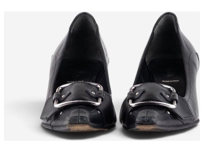 Prada 2000s Square-Toe Large Buckle Kitten-Heel Pumps Black - view 6