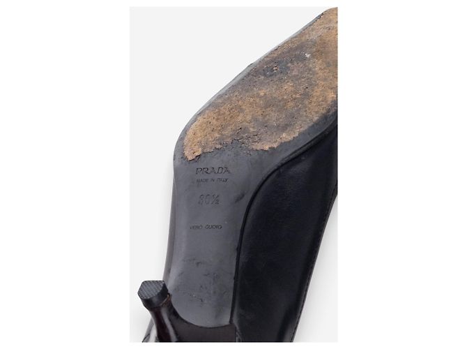 Prada 2000s Square-Toe Large Buckle Kitten-Heel Pumps Black - view 9