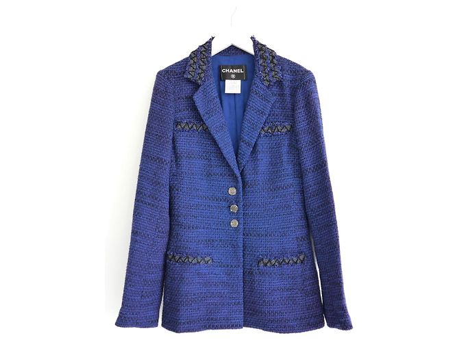 Giacca Chanel Primavera 2009 in tweed indaco Blu - vista 3