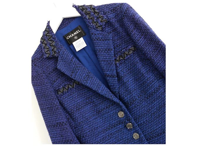 Giacca Chanel Primavera 2009 in tweed indaco Blu - vista 5
